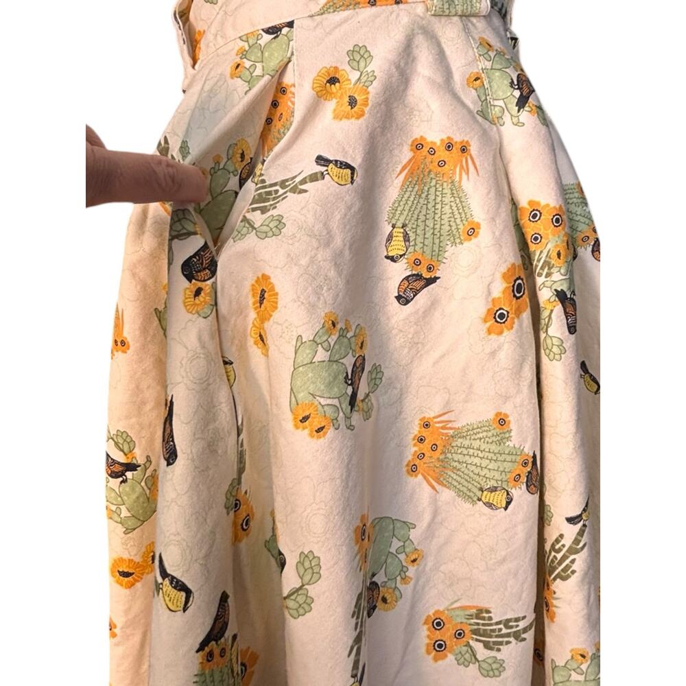 Voodoo Vixen Cactus Bird Print Flowing Midi Skirt Retro Rockabilly Pinup - Picture 3 of 9